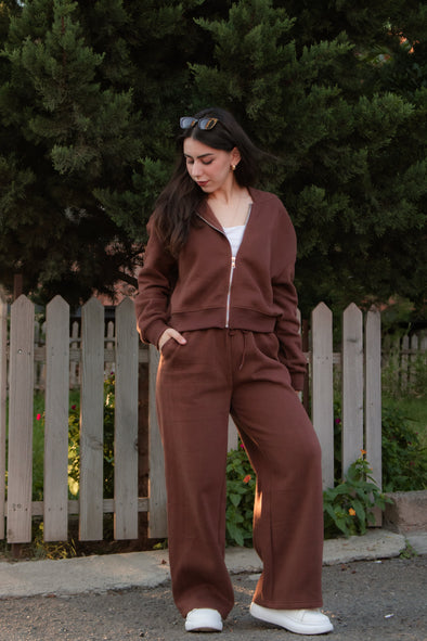 ZESICA Fleece Hoodie Zip Up Sweatshirt Long Sweatpant Matching Set