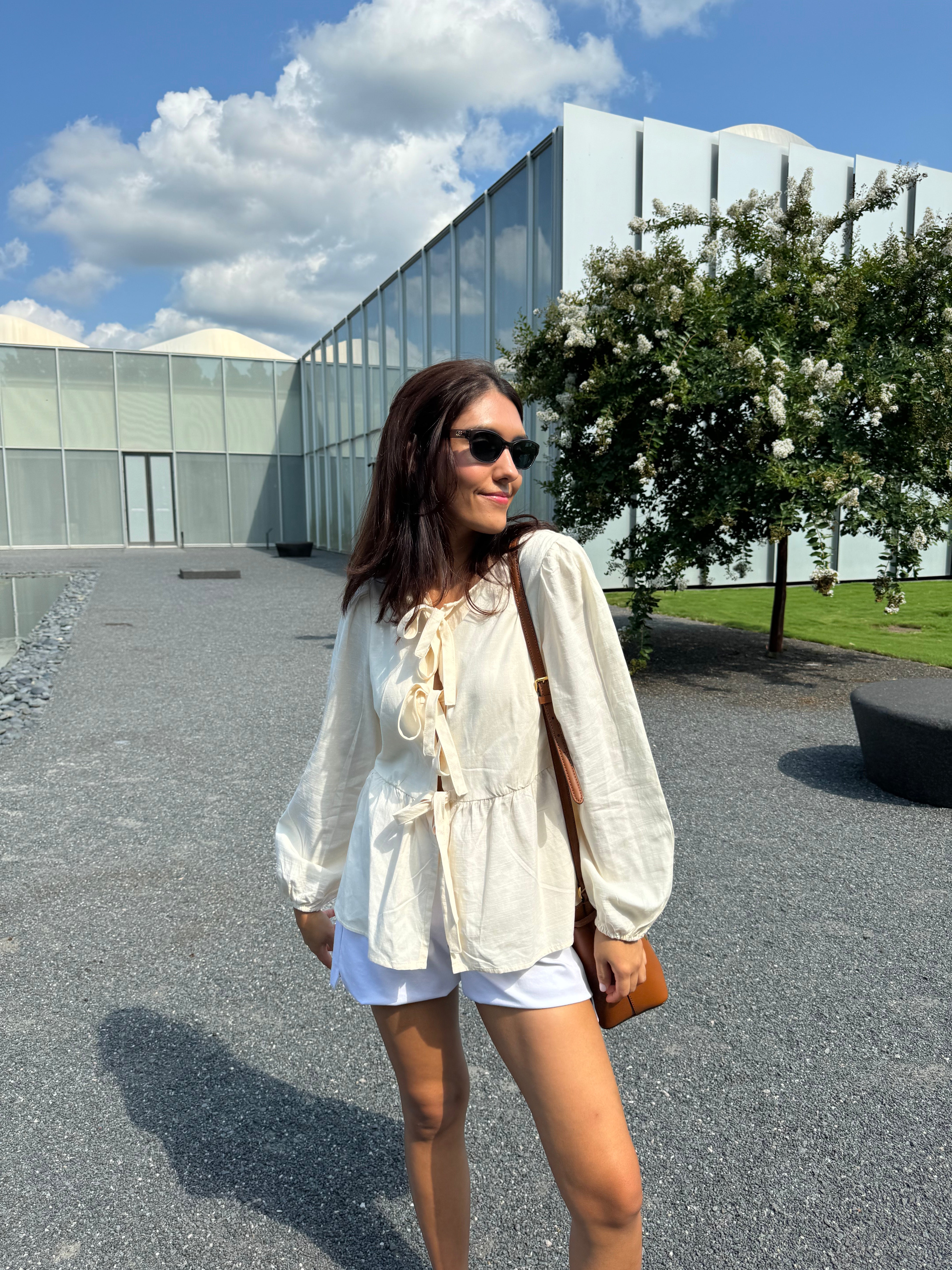 ZESICA Womens Tops Tie Front Long Puff Sleeve Button Peplum ZESICA Womens Tops Tie Front Long Puff Sleeve Button Peplum