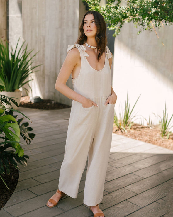 ZESICA Adjustable Straps Sleeveless Wide Leg Oversized Linen Jumpsuit