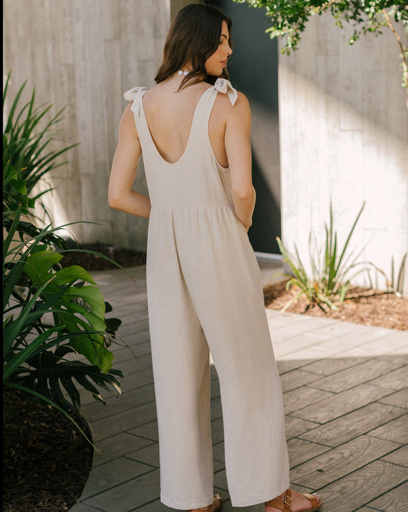 ZESICA Adjustable Straps Sleeveless Wide Leg Oversized Linen Jumpsuit