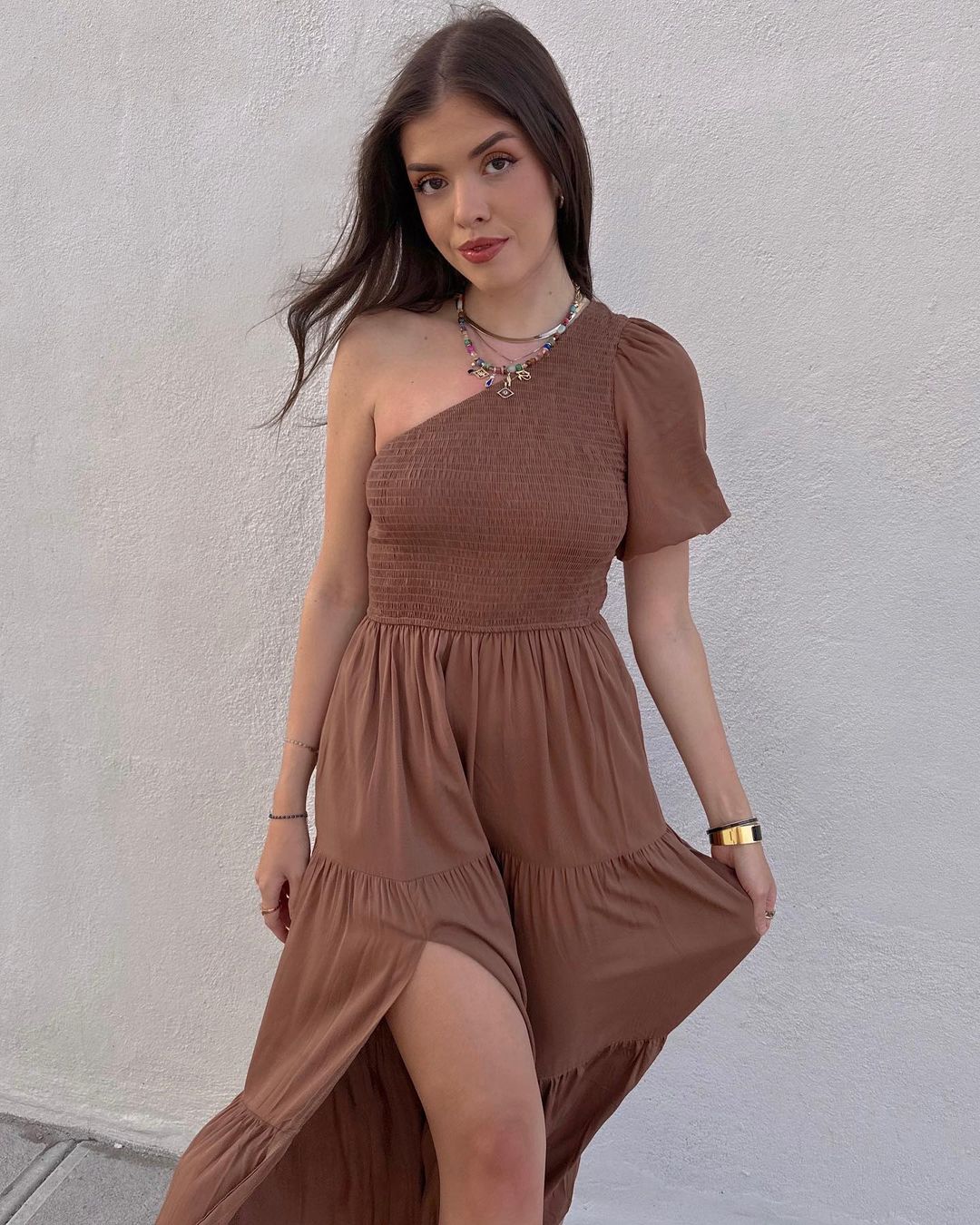 one shoulder swing dress One Shoulder Swing Mini Dress in White