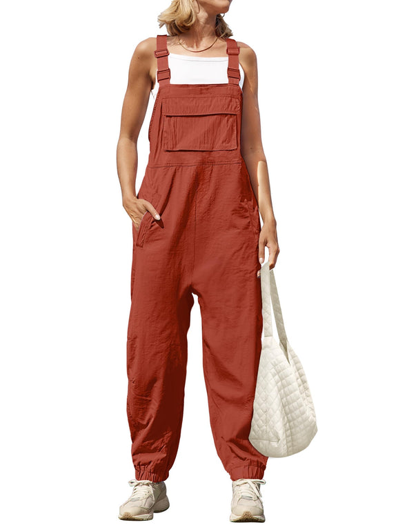 ZESICA Button Closure Straps Sleeveless Backless Loose Jumpsuit