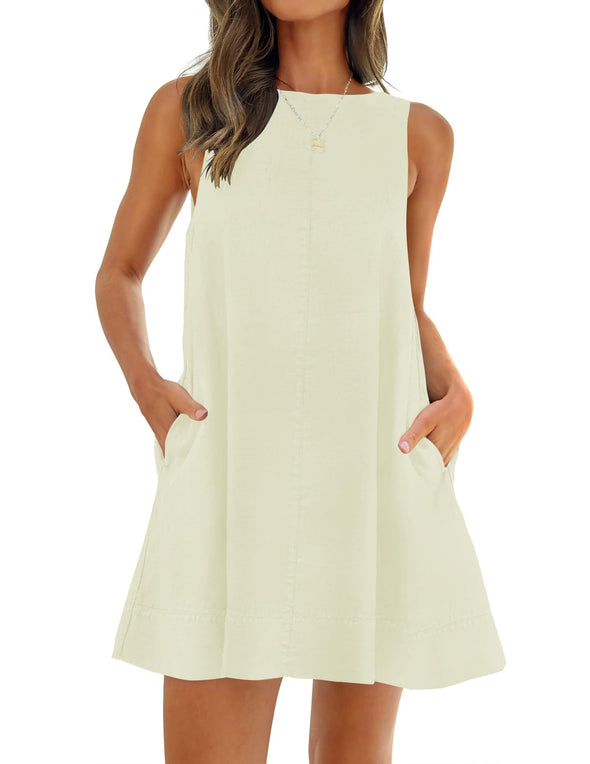 ZESICA Crew Neck Backless Sleeveless Tunic Mini Dress