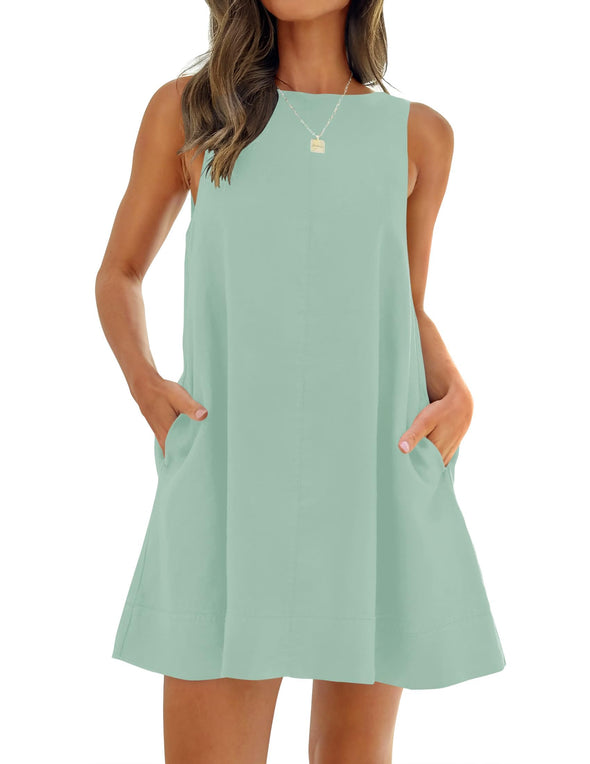 ZESICA Crew Neck Backless Sleeveless Tunic Mini Dress