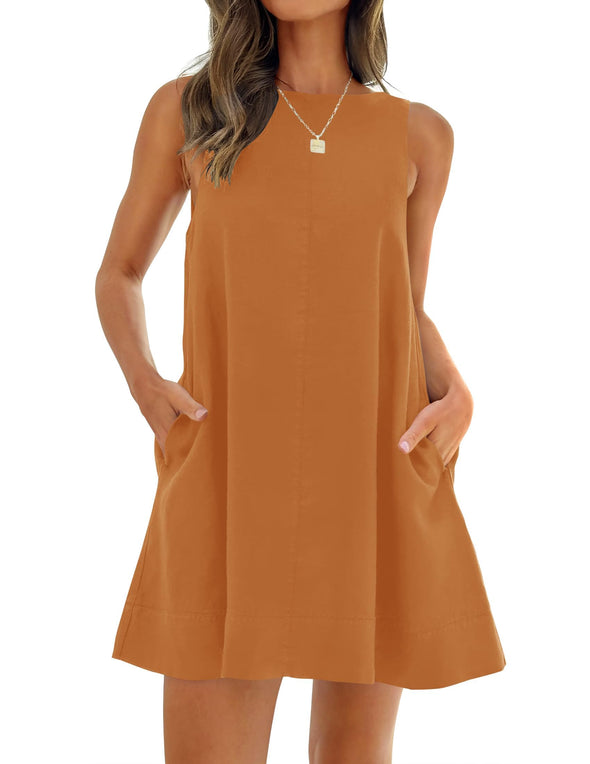 ZESICA Crew Neck Backless Sleeveless Tunic Mini Dress