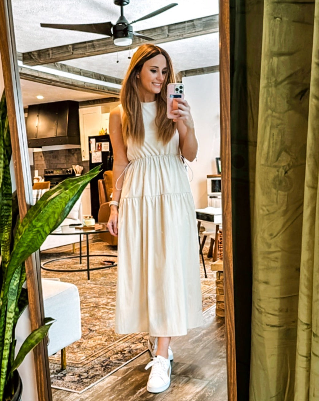 ZESICA Crewneck Drawstring Waist Sleeveless Flowy Midi Dress zesica ZESICA Crewneck Drawstring Waist Sleeveless Flowy Midi Dress zesica