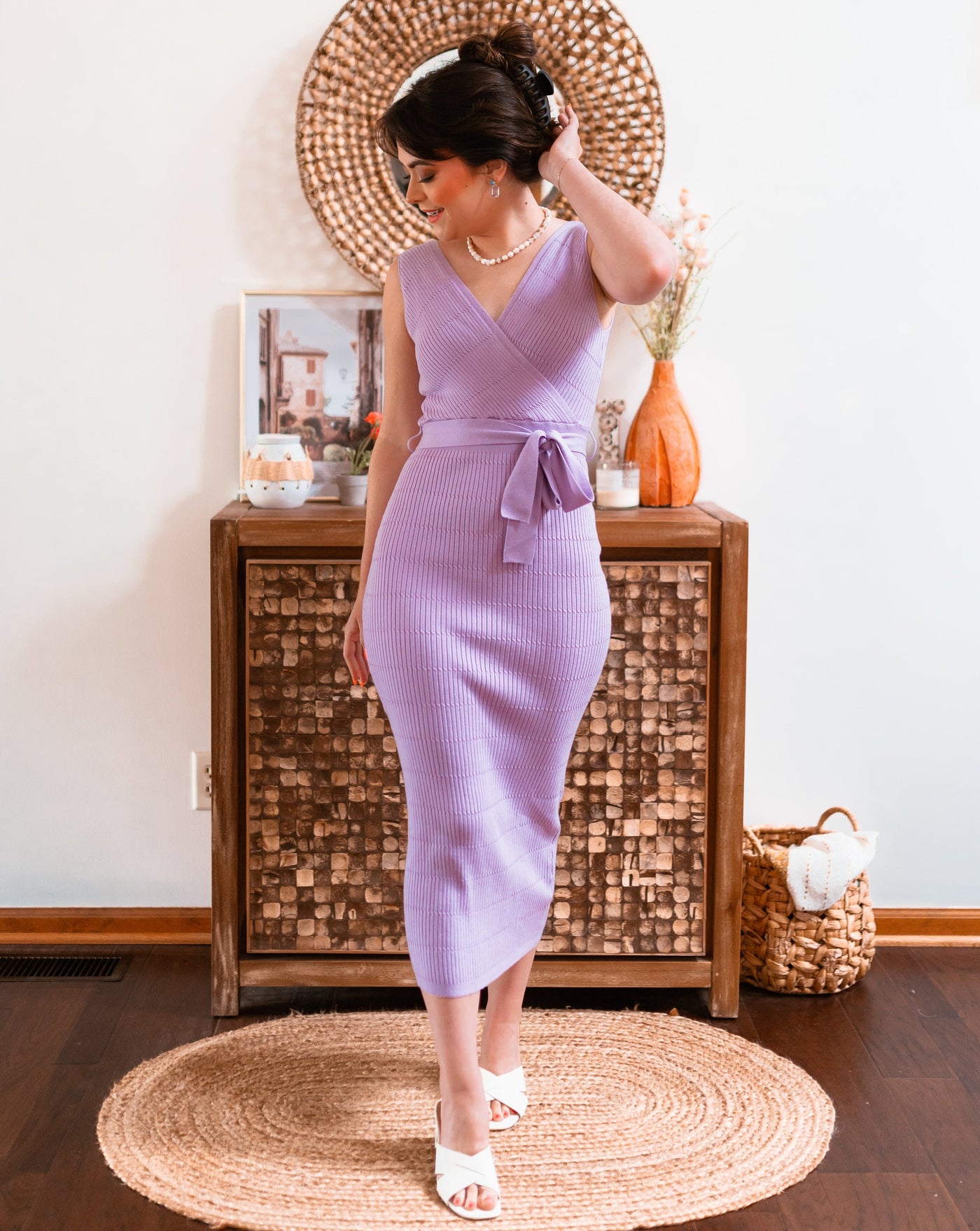 Lost Mary Tiger Blood Flavor ZESICA Elegant Wrap V Neck Sleeveless Tie Waist Sweater Midi Dress Lost Mary Tiger Blood Flavor ZESICA Elegant Wrap V Neck Sleeveless Tie Waist Sweater Midi Dress