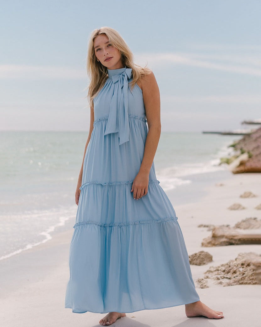 ZESICA Halter Sleeveless Pleated Flowy Maxi Dress zesica ZESICA Halter Sleeveless Pleated Flowy Maxi Dress zesica