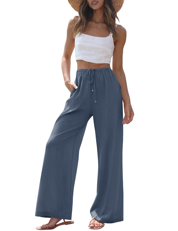 ZESICA High Waist Linen Wide Leg Flowy Palazzo Pants