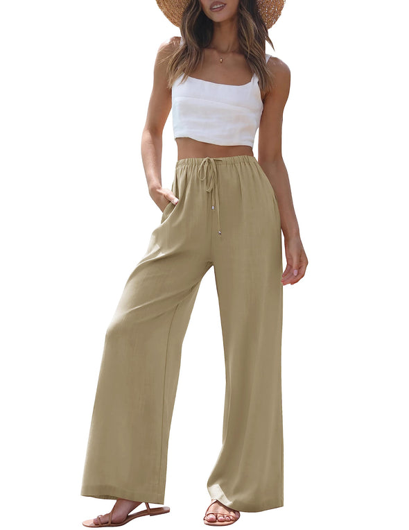 ZESICA High Waist Linen Wide Leg Flowy Palazzo Pants