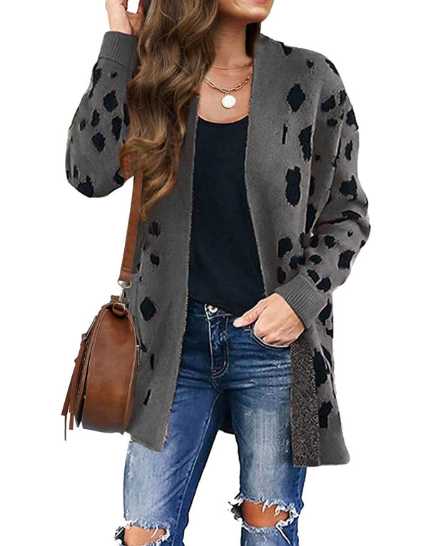 ZESICA Leopard Print Knitted Sweater Cardigan