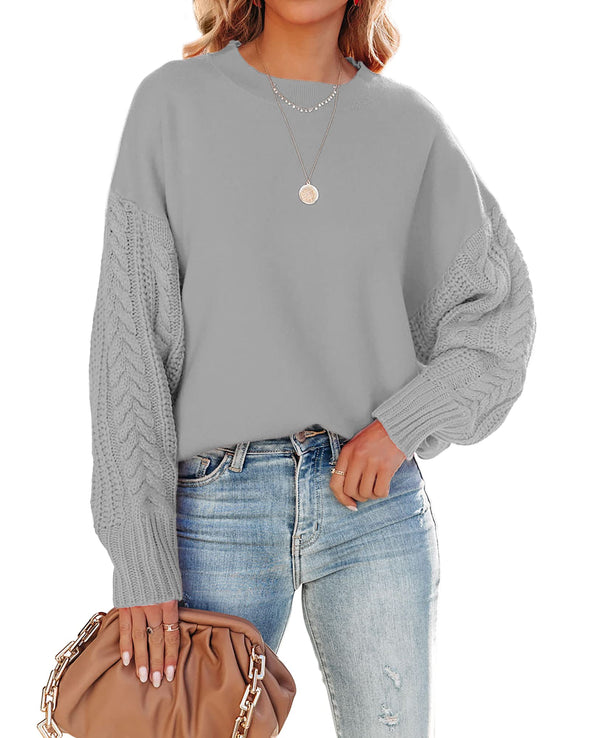 ZESICA Long Sleeve Crew Neck Cable Knit Sweater