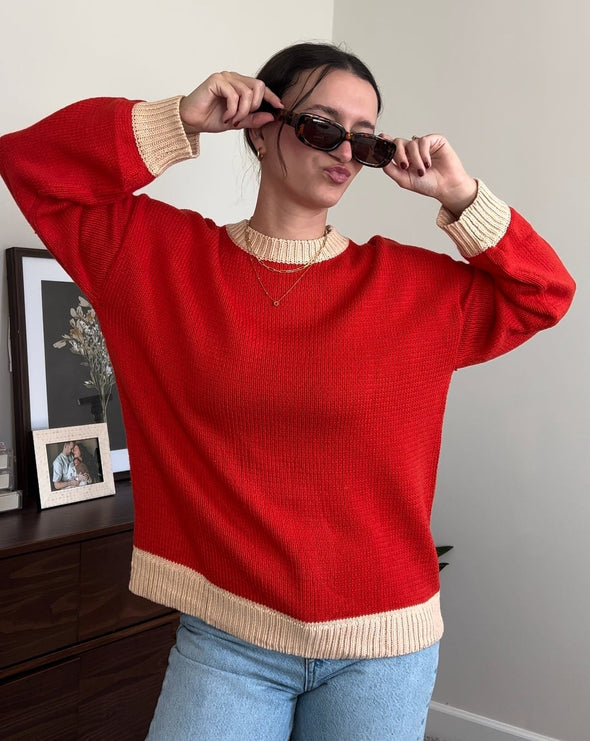 ZESICA Long Sleeve Crew Neck Contrast Color Loose Sweater Top