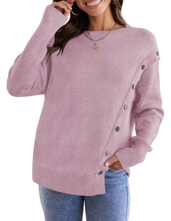 ZESICA Long Sleeve Crew Neck Pullover Button Sweater Top