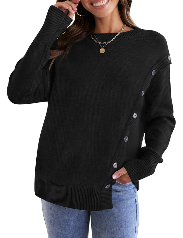 ZESICA Long Sleeve Crew Neck Pullover Button Sweater Top