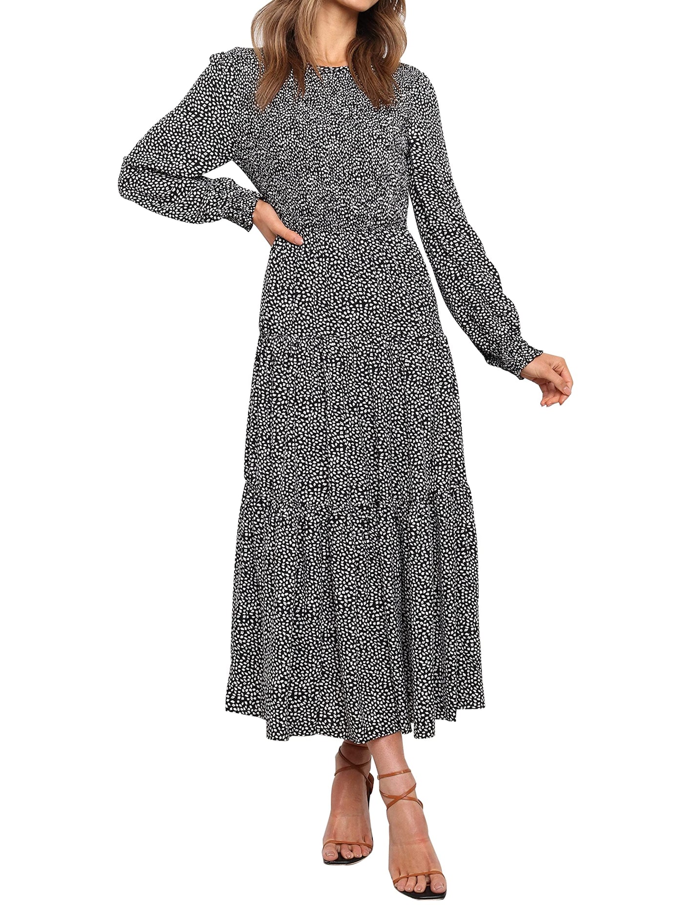 zesica midi dress ZESICA Ruffle Cap Sleeve Crewneck Flowy Pleated Midi Dress zesica