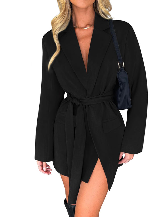 ZESICA Long Sleeve Lapel Open Front Jacket Blazer