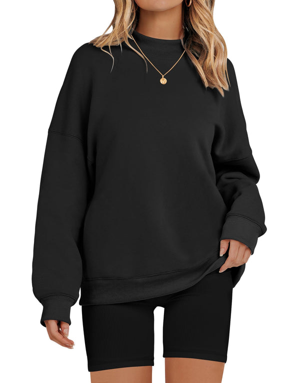 ZESICA Long Sleeve Mock Neck Y2K Fleece Loose Sweatshirt