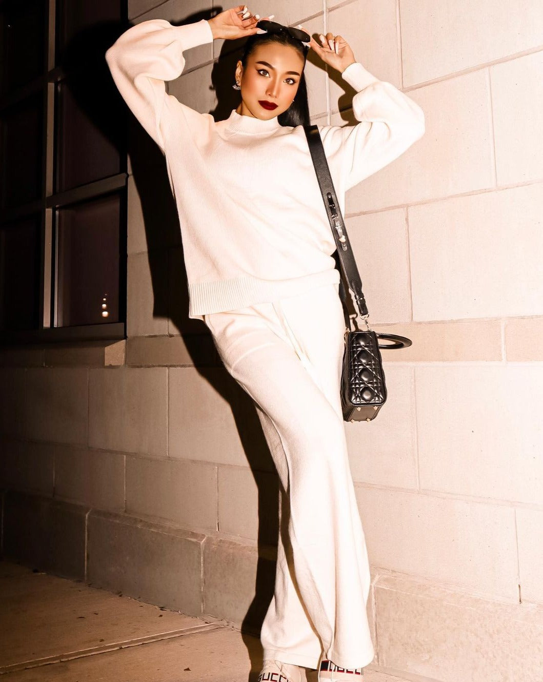 Women's 2-Piece Fall Outfit Set - Turtleneck Knit Top & Wide Leg Pants Lounge Sweatsuit