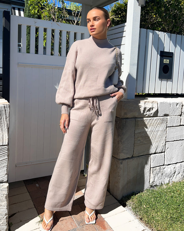 ZESICA Long Sleeve Pullover Wide Leg Pants Sweater Set
