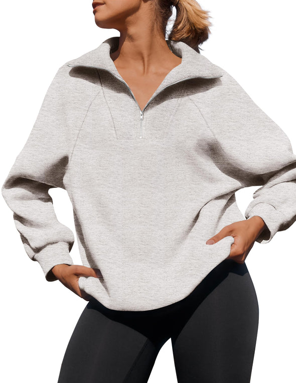 ZESICA Long Sleeve Quarter Zipper Oversized Fleece Sweatshirt