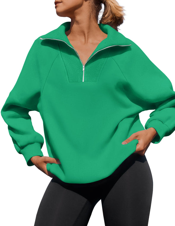 ZESICA Long Sleeve Quarter Zipper Oversized Fleece Sweatshirt