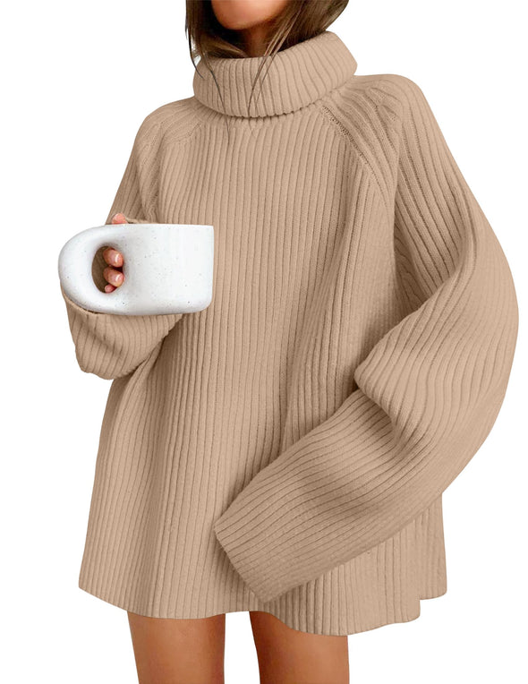 ZESICA Long Sleeve Turtleneck Oversized Chunky Knitted Sweater