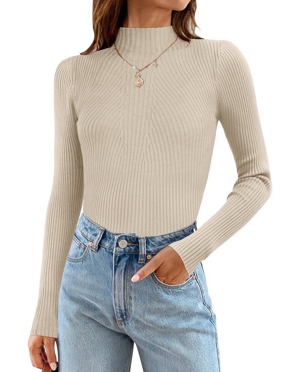 ZESICA Long Sleeve Turtleneck Ribbed Knit Basic Top