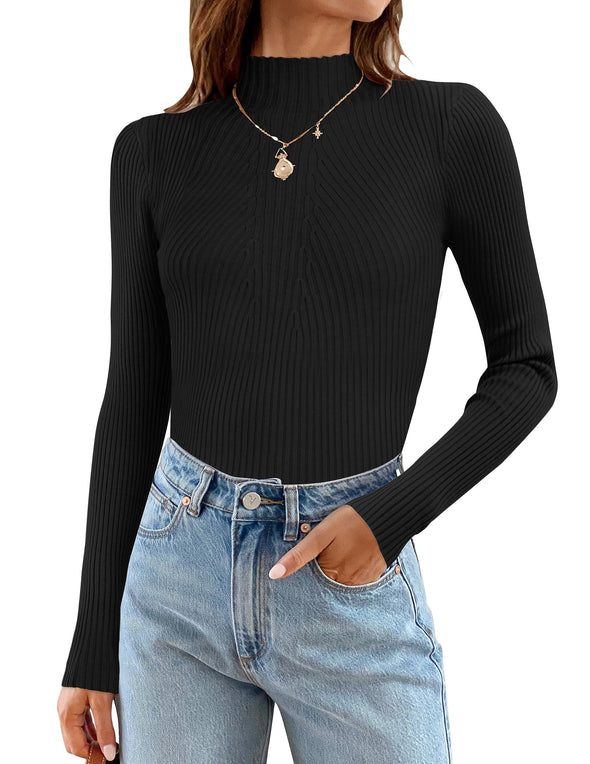 ZESICA Long Sleeve Turtleneck Ribbed Knit Basic Top