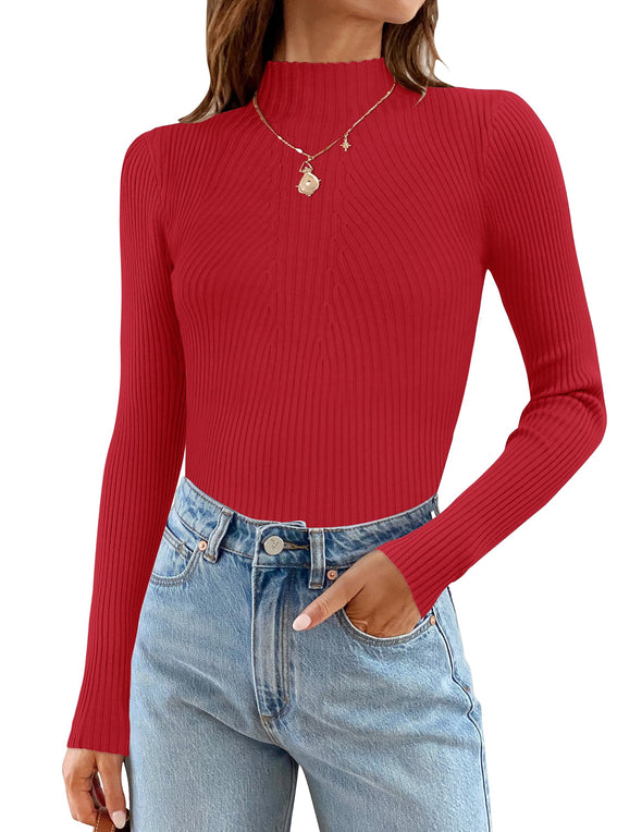 ZESICA Long Sleeve Turtleneck Ribbed Knit Basic Top