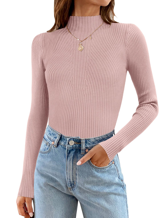 ZESICA Long Sleeve Turtleneck Ribbed Knit Basic Top