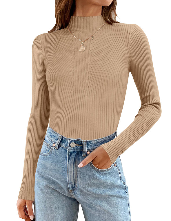 ZESICA Long Sleeve Turtleneck Ribbed Knit Basic Top