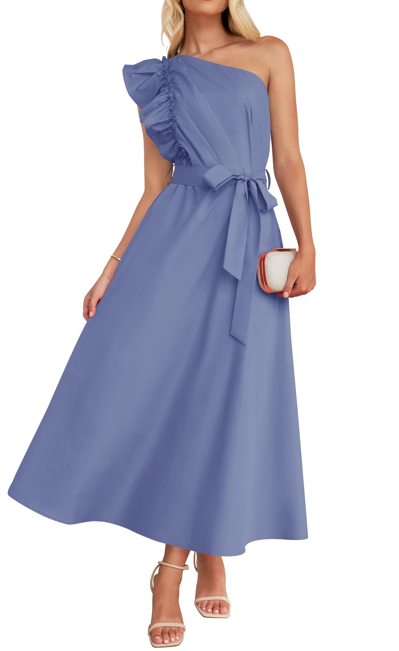 ZESICA One Shoulder Empire Waist Ruffle Maxi Dress zesica ZESICA One Shoulder Empire Waist Ruffle Maxi Dress zesica