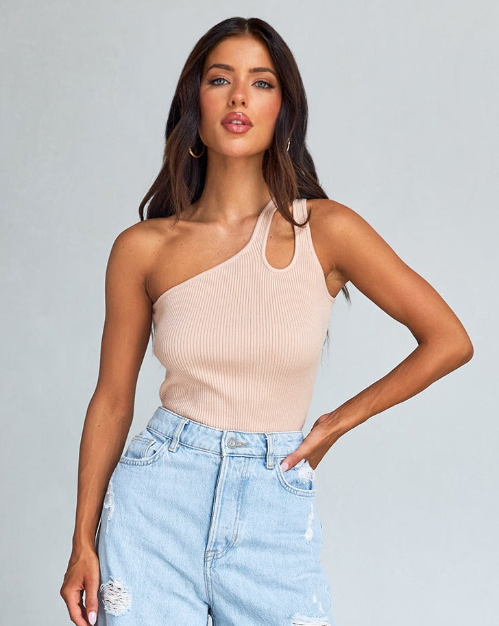 ZESICA One Shoulder Sleeveless Cut Out Ribbed Knit Tank Top – zesica