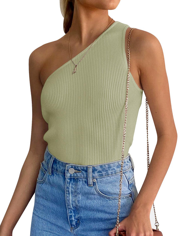 ZESICA One Shoulder Sleeveless Ribbed Knit Top