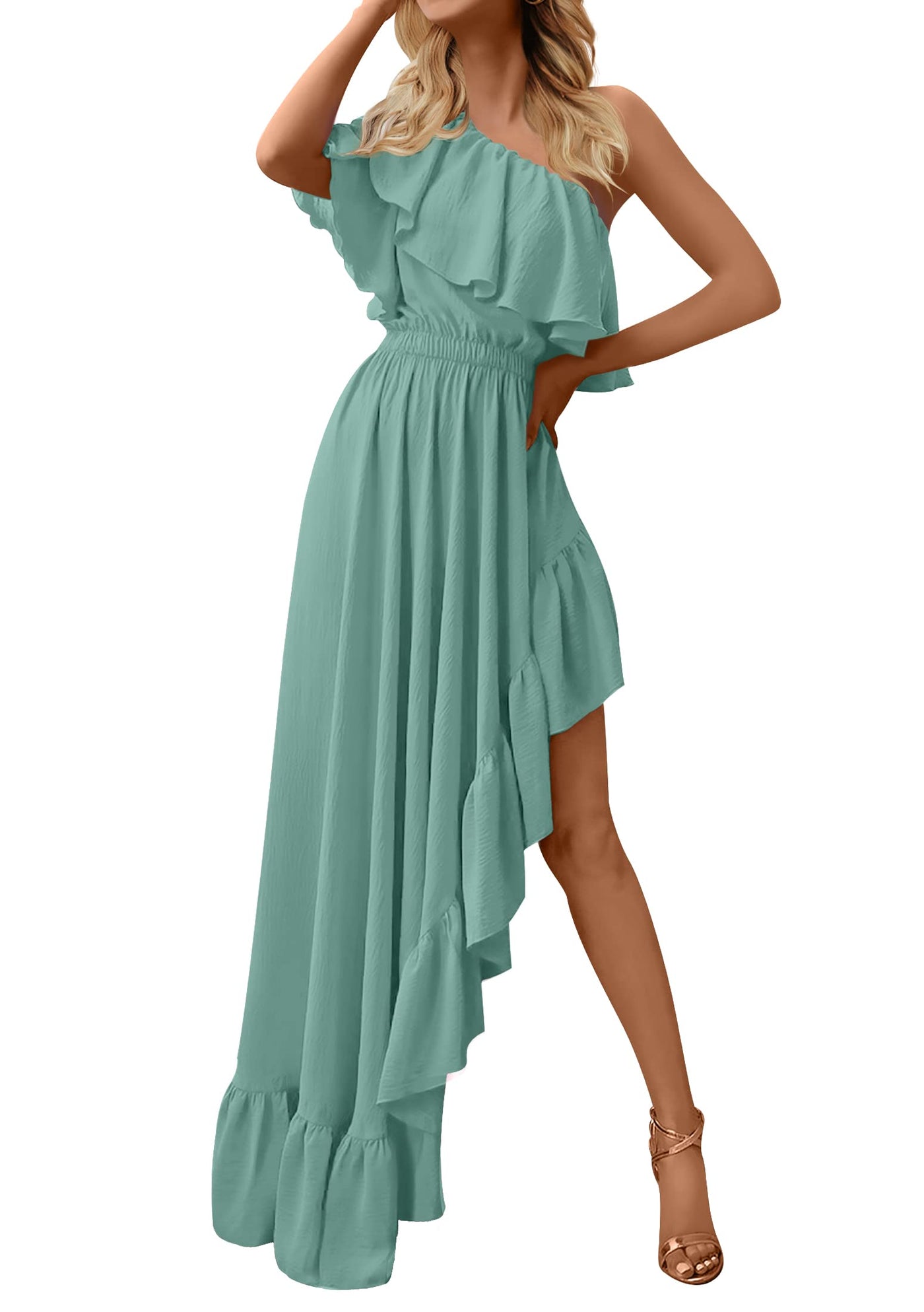 sika one shoulder high low hem maxi dress SIKA One-Shoulder High-Low Hem Maxi Dress