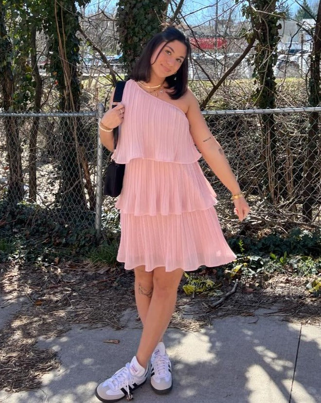 ZESICA One Shoulder Sleeveless Ruffle Tiered Chiffon Mini Dress zesica ZESICA One Shoulder Sleeveless Ruffle Tiered Chiffon Mini Dress zesica