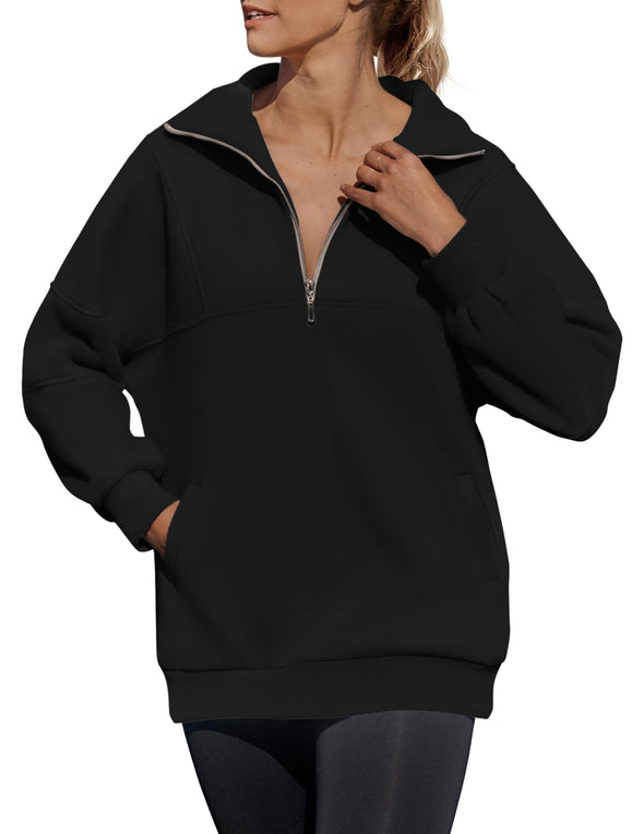 ZESICA Quarter Zip Y2K Oversized Hoodies Sweatshirt