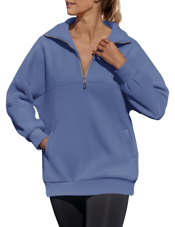 ZESICA Quarter Zip Y2K Oversized Hoodies Sweatshirt