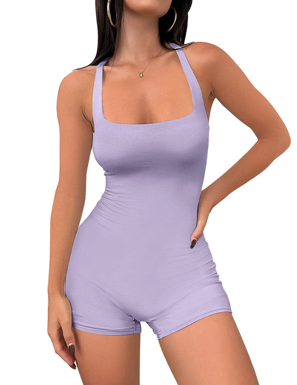 ZESICA Sexy Sleeveless Bodycon Workout Short Romper