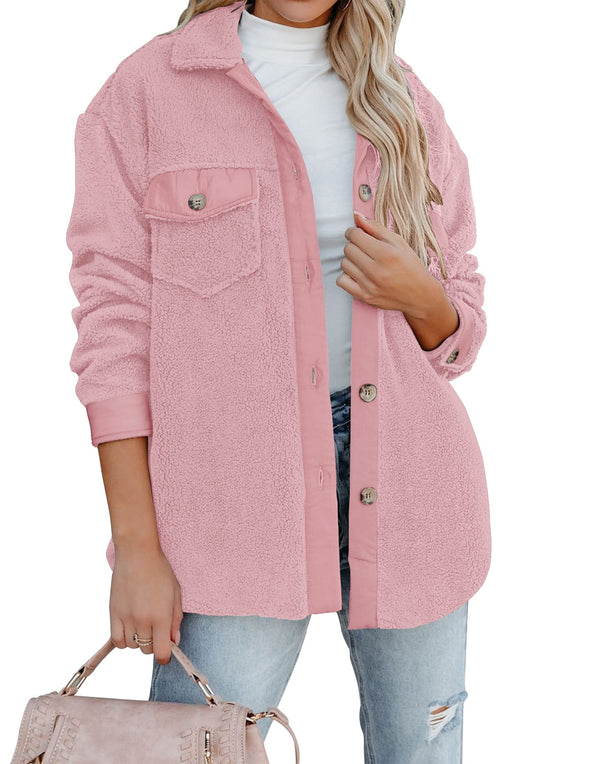 ZESICA Sherpa Fleece Long Sleeve Button Fuzzy Jacket Coat