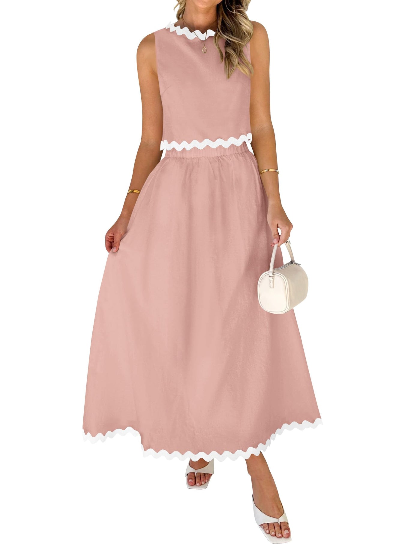 ZESICA Sleeveless Tank Top Flowy Maxi Skirt Set zesica ZESICA Sleeveless Tank Top Flowy Maxi Skirt Set zesica