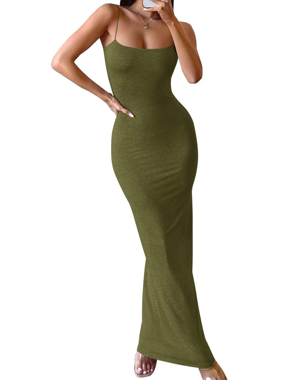 ZESICA Spaghetti Strap Bodycon Sleeveless Backless Maxi Dress