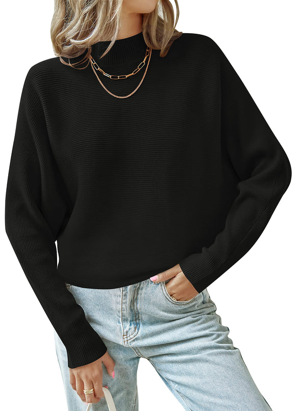 ZESICA Turtleneck Batwing Sleeve Ribbed Knit Sweater