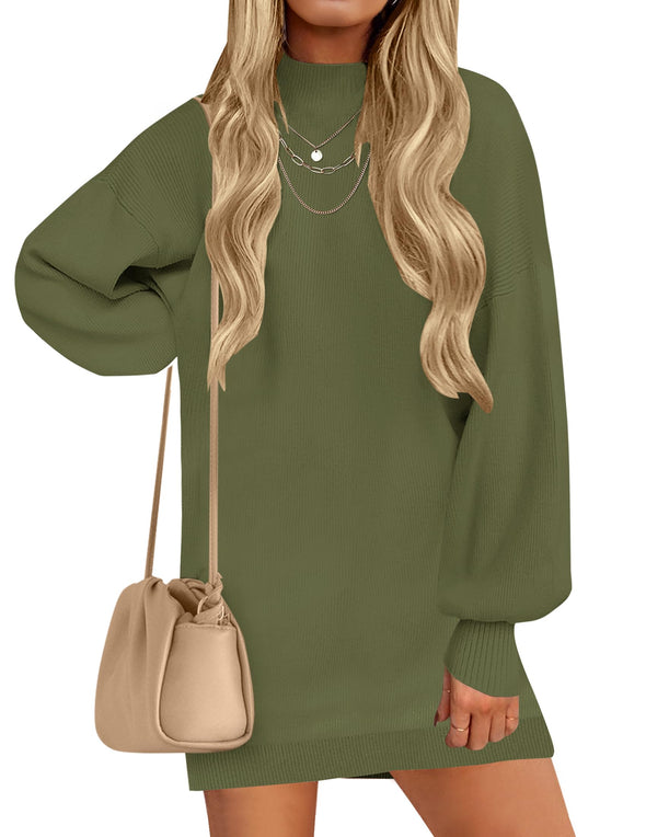 ZESICA Turtleneck Long Lantern Sleeve Knit Pullover Sweater Dress zesica ZESICA Turtleneck Long Lantern Sleeve Knit Pullover Sweater Dress zesica