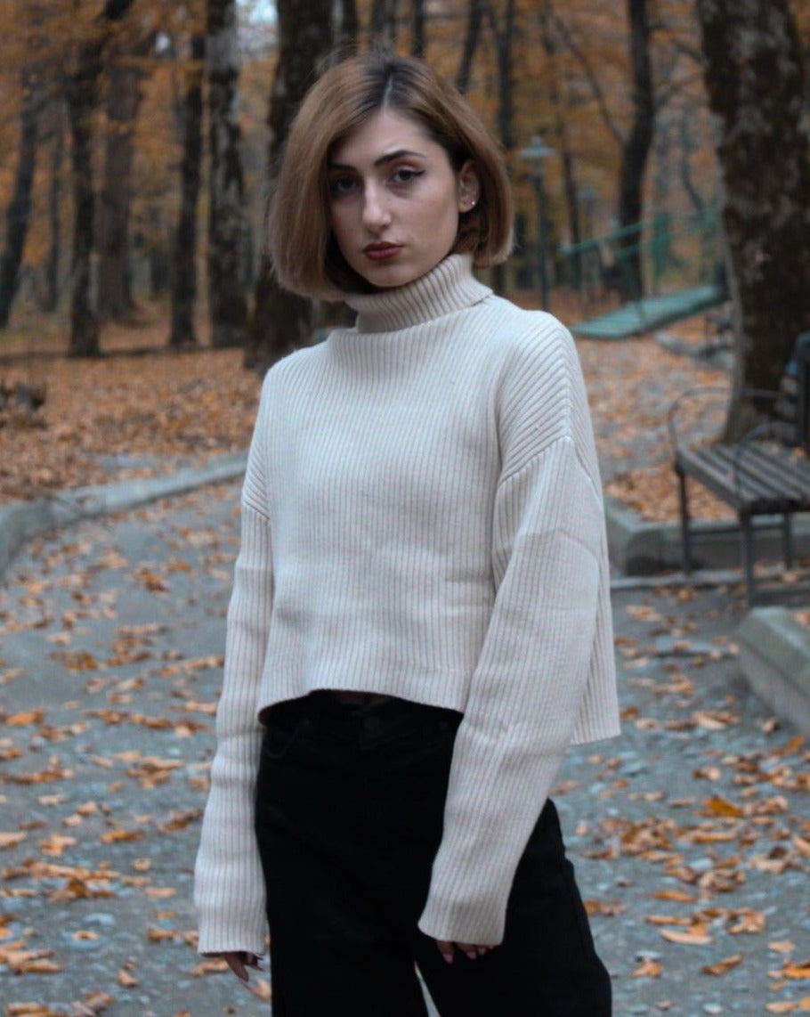ZESICA Turtleneck Long Sleeve Ribbed Knit Cropped Sweater