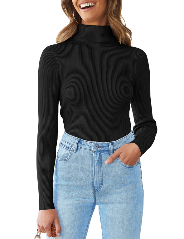 ZESICA Turtleneck Long Sleeve Ribbed Knit Sweater Shirt