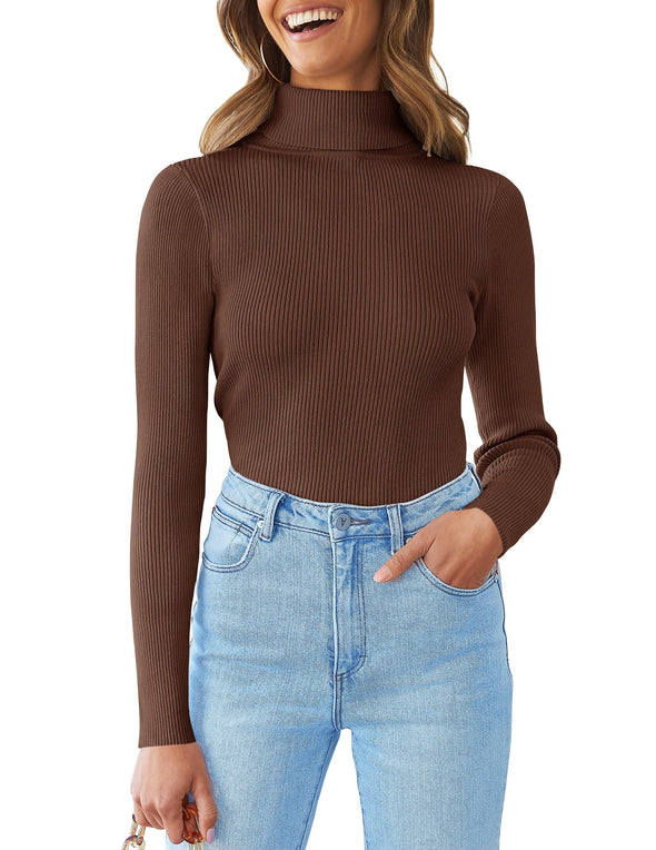 ZESICA Turtleneck Long Sleeve Ribbed Knit Sweater Shirt
