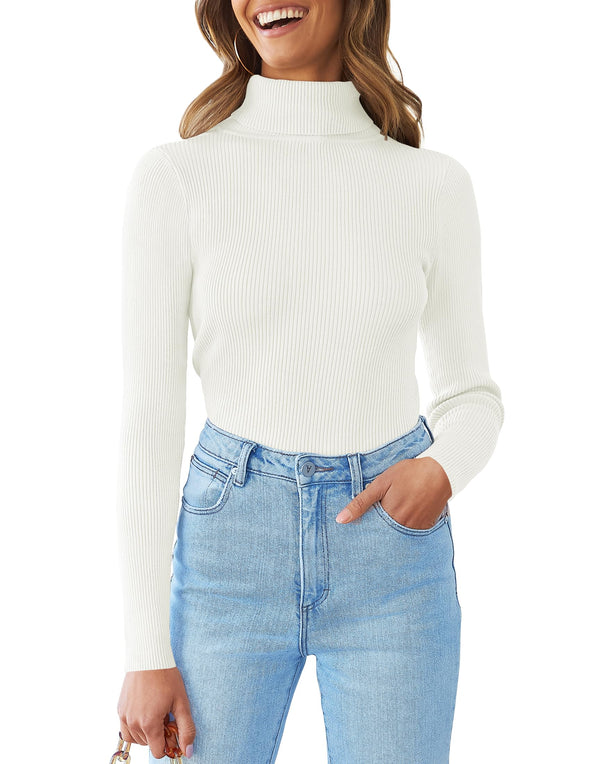 ZESICA Turtleneck Long Sleeve Ribbed Knit Sweater Shirt