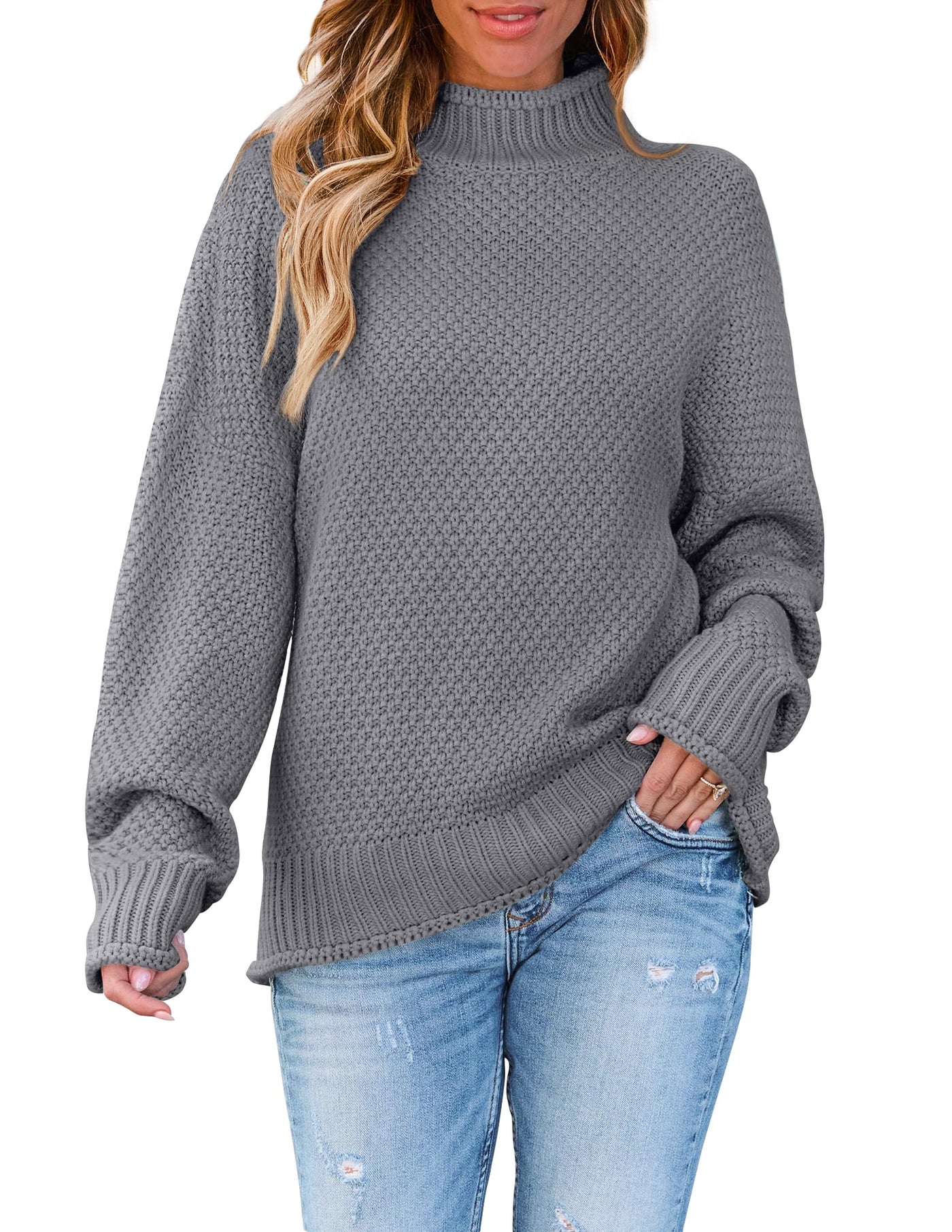 ZESICA Turtleneck Oversized Chunky Knitted Pullover Sweater – zesica
